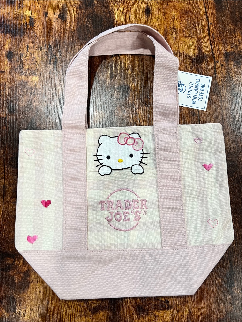 Viral Trader Joes Pink Stripe Canvas Tote Bag - hand embroidered / hand painted - Picture 7 of 7